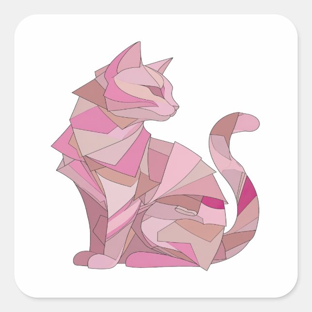 Eye-Catching Silver PINK GEOMETRIC CAT Sticker (Front)