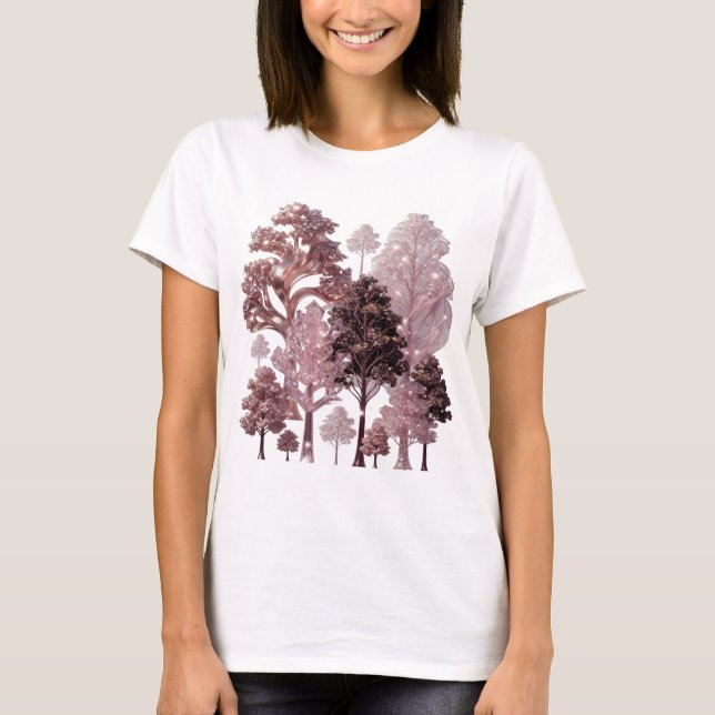 Eye-Catching Silver PINK TREE FOREST Tee (Front)