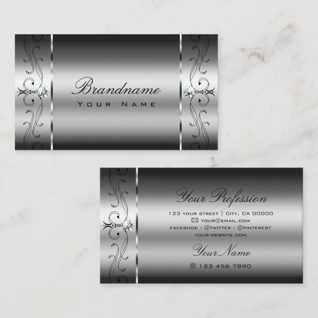 Eye Catching Silver Squiggled Jewels Ornamentation Business Card (Front/Back)