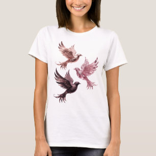 Eye-Catching Silver THREE PINK BIRDS Shirt Design