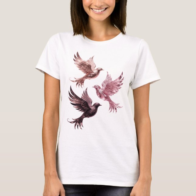 Eye-Catching Silver THREE PINK BIRDS Shirt Design (Front)