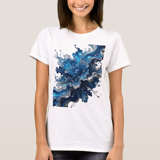 Eye-Catching Silver WATER FLOW Statement Tee (Front)