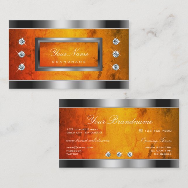 Eye Catching Silver with Orange Marble Pattern Business Card (Front/Back)