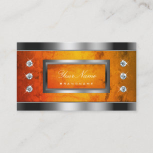 Eye Catching Silver with Orange Marble Pattern Business Card