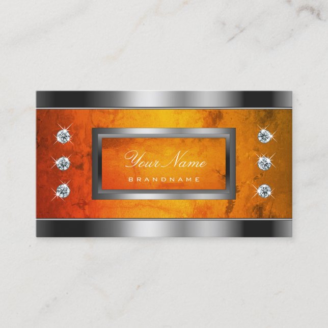 Eye Catching Silver with Orange Marble Pattern Business Card (Front)