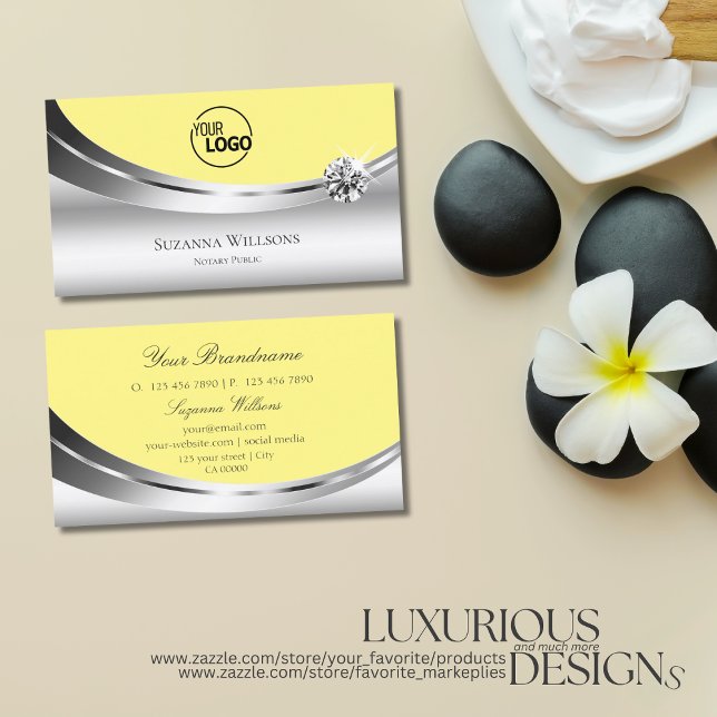 Eye Catching Silver Yellow with Logo and Diamond Business Card (Creator Uploaded)