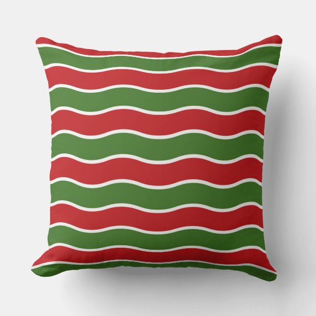 Eye-Catching Wavy Pattern: Red and Green Stripe Cushion (Front)