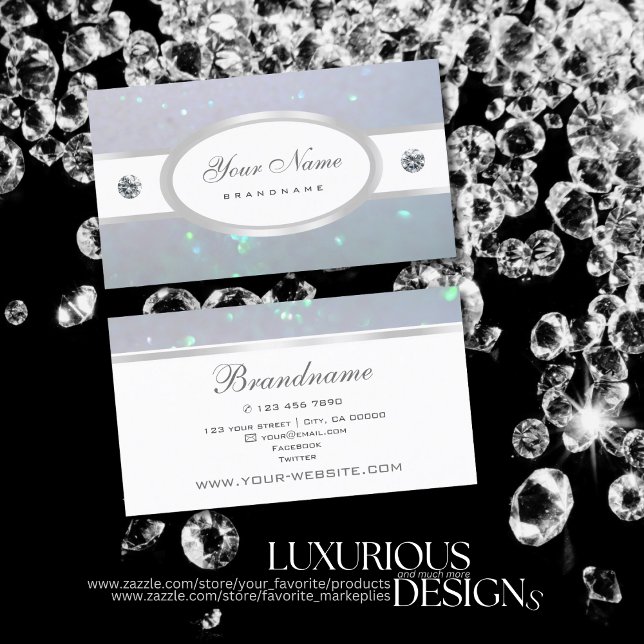 Eye Catching White Baby Blue Light Pearl Glitter Business Card (Creator Uploaded)