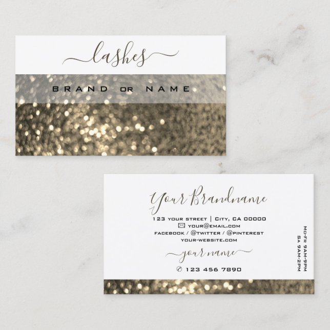 Eye Catching White Gold Sparkling Glitter Shimmery Business Card (Front/Back)