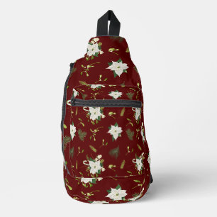 Eye-Catching White Green Floral Pattern on Maroon Sling Bag