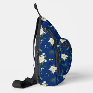 Eye-Catching White Green Floral Pattern on Navy Sling Bag