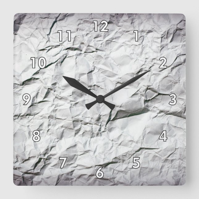 Eye Catching Wrinkled White Paper Square Wall Clock (Front)