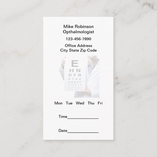 Eye Doctor Appointment Reminder Businesscards (Front)