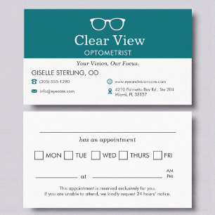 Eye Doctor Appointment Reminder Optometrist Card