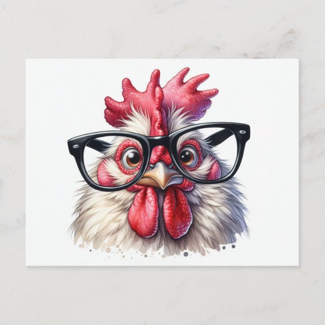Eye Doctor Rooster With Black Glasses Postcard (Front)