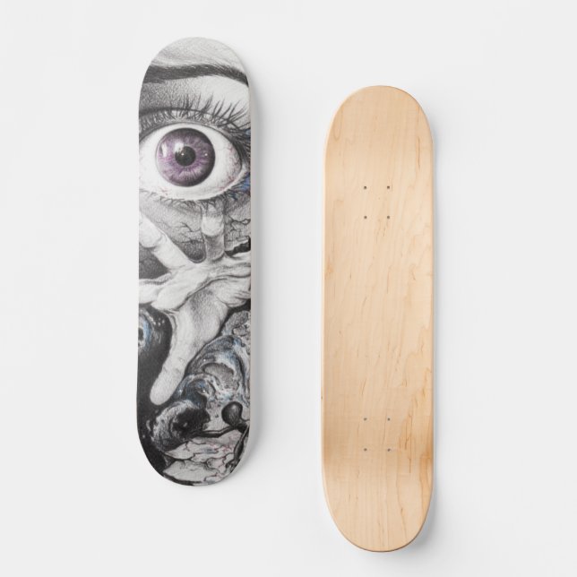 Eye fish and hand Cool Surreal drawing Art Skateboard (Front)