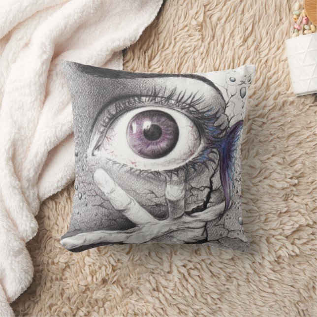 Eye fish and hand Dark Surreal art Cool drawing Cushion (Blanket)