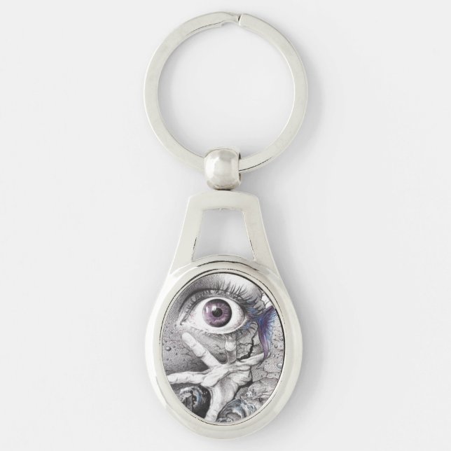 Eye fish and hand Dark Surreal art Cool drawing Key Ring (Front)