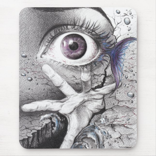 Eye fish and hand Dark Surreal pencil drawing art Mouse Mat (Front)