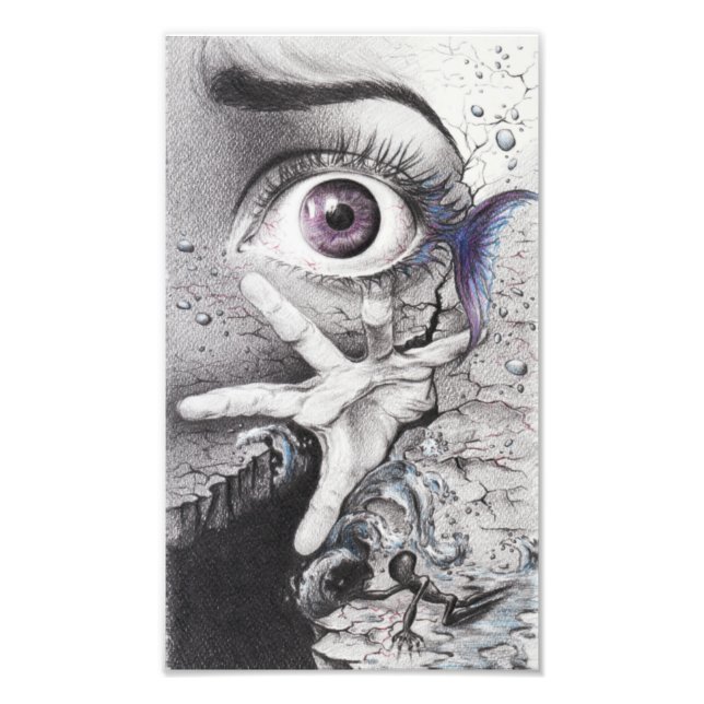 Eye fish and hand Dream Surreal drawing art Photo Print (Front)