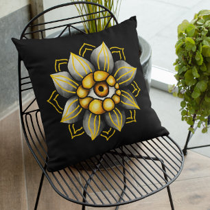 Eye Flower in Black and Yellow - Fun Halloween Cushion
