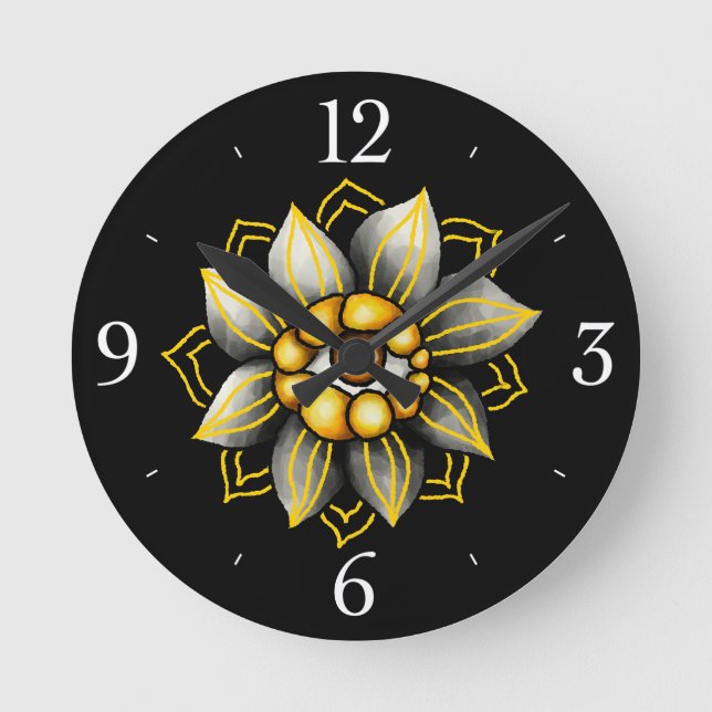 Eye Flower in Black and Yellow - Fun Halloween Round Clock (Front)