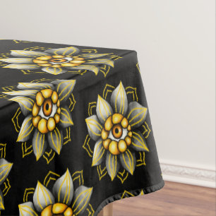 Eye Flower in Black and Yellow - Fun Halloween Tablecloth