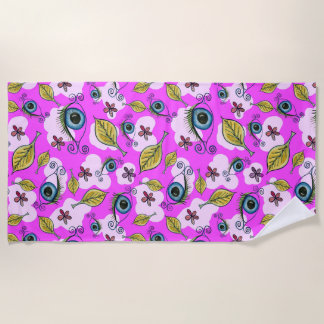Eye Flower Leaf_Purple Beach Towel