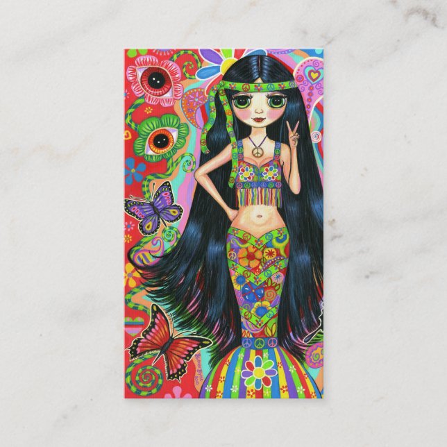 Eye Flower Peace Sign Cute Hippie Girl Business Card (Front)