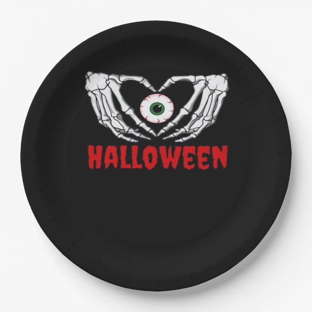 Eye Halloween - Skeleton Hands Heart Paper Plate (Front)