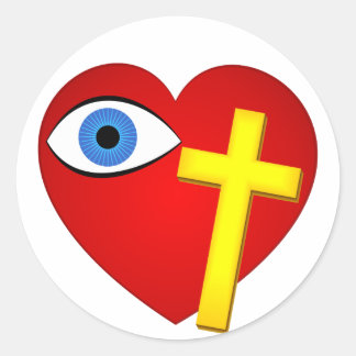 eye heart cross classic round sticker