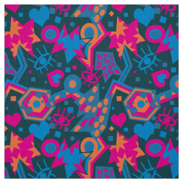 Eye heart pop art cool bright pink pattern fabric (Swatch)