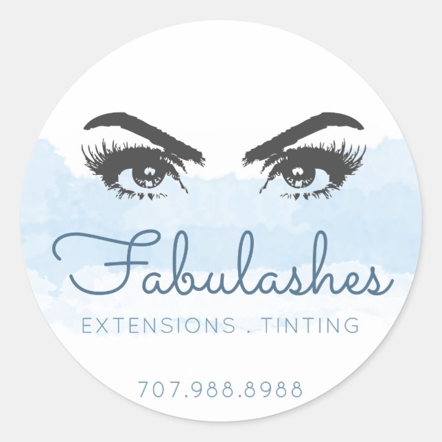 Eye lash Service Makeup Artist Promo Abstract Blue Classic Round Sticker (Front)