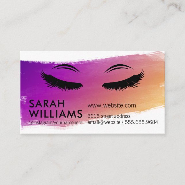 Eye Lashes | Brushed Stroke Background Business Card (Front)