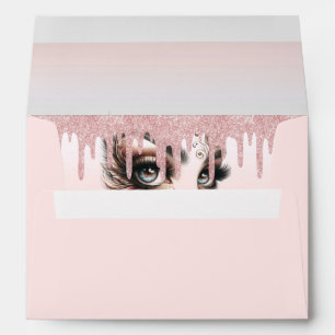 Eye Lashes Glam Blush Pink Dripping Glitter Envelope