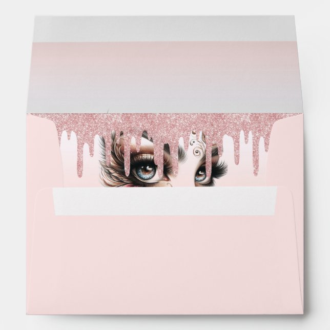 Eye Lashes Glam Blush Pink Dripping Glitter Envelope (Back (Bottom))