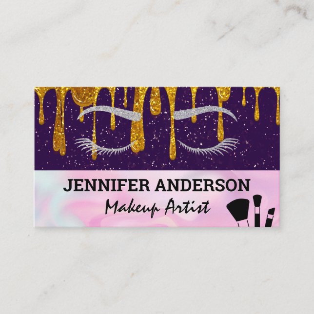 Eye Lashes | Glitter Drip | Makeup Brushes Loyalty Card (Front)