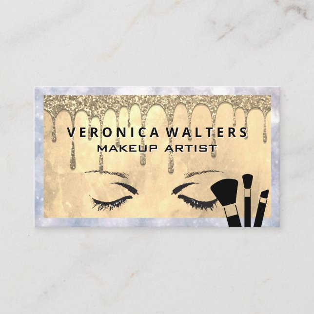 Eye Lashes | Gold Glitter Drip | Make Up Brushes Loyalty Card (Front)