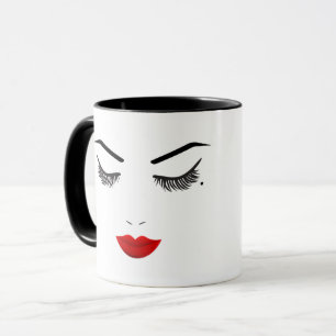 Eye Mole Beauty Face Lashes & Red Lips Makeup Mug
