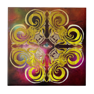 Eye of Cosmos Yellow Purple Retro Tiles