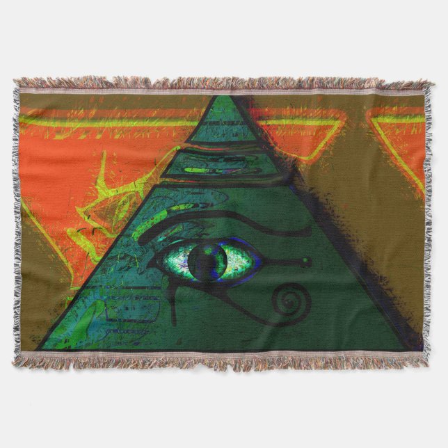 Eye of Horus, Ancient Egyptian Wadjet Art Throw Blanket (Front)