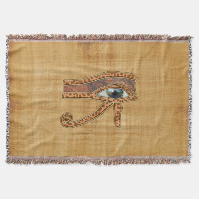 Eye of Horus, Ancient Egyptian Wadjet Art Throw Blanket (Front)
