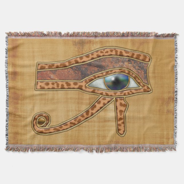 Eye of Horus, Ancient Egyptian Wadjet Throw Blanket (Front)