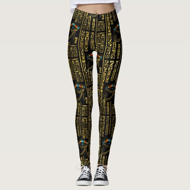 Eye of Horus and Egyptian hieroglyphs pattern Leggings (Front)