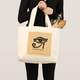 Eye Of Horus on papyrus, Egyptian hieroglyphs  Large Tote Bag