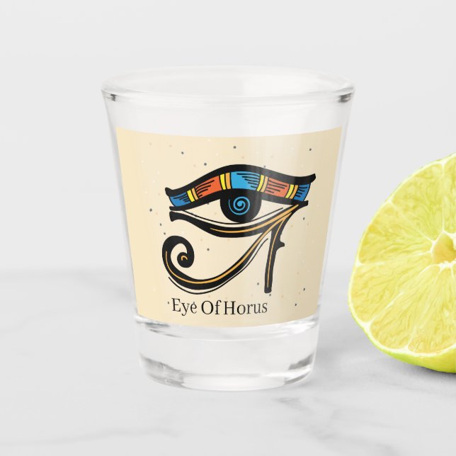 Eye Of Horus on papyrus, Egyptian hieroglyphs  Shot Glass (Front)