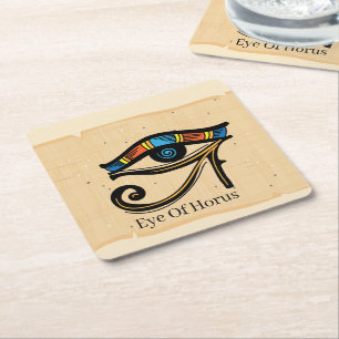 Eye Of Horus on papyrus, Egyptian hieroglyphs Square Paper Coaster