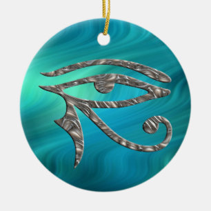 Eye Of Horus - SILVER bluegreen waves Ceramic Tree Decoration