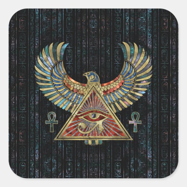 Eye of Horus - Wadjet  Gemstone and Gold Square Sticker (Front)