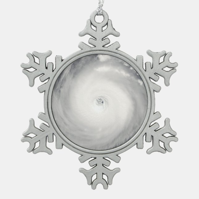 Eye of the Hurricane Snowflake Pewter Christmas Ornament (Front)